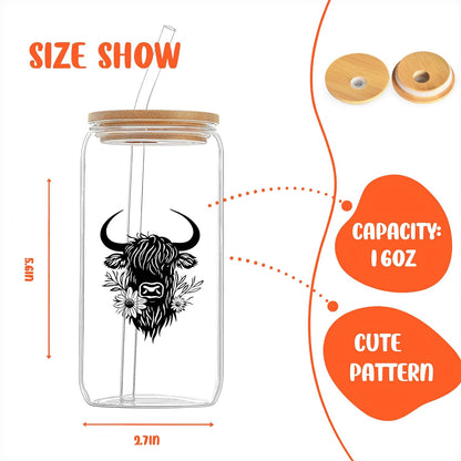 Cute Owl Glass Cup With Lids And Straws, Owl Gift For Women, IIced, Coffee, Smoothie, Cocktail, Beer, Whiskey, Soda, Matcha,16 Oz, Home Office Table Desk Decoration!