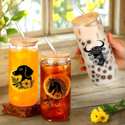 Cute Owl Glass Cup With Lids And Straws, Owl Gift For Women, IIced, Coffee, Smoothie, Cocktail, Beer, Whiskey, Soda, Matcha,16 Oz, Home Office Table Desk Decoration!