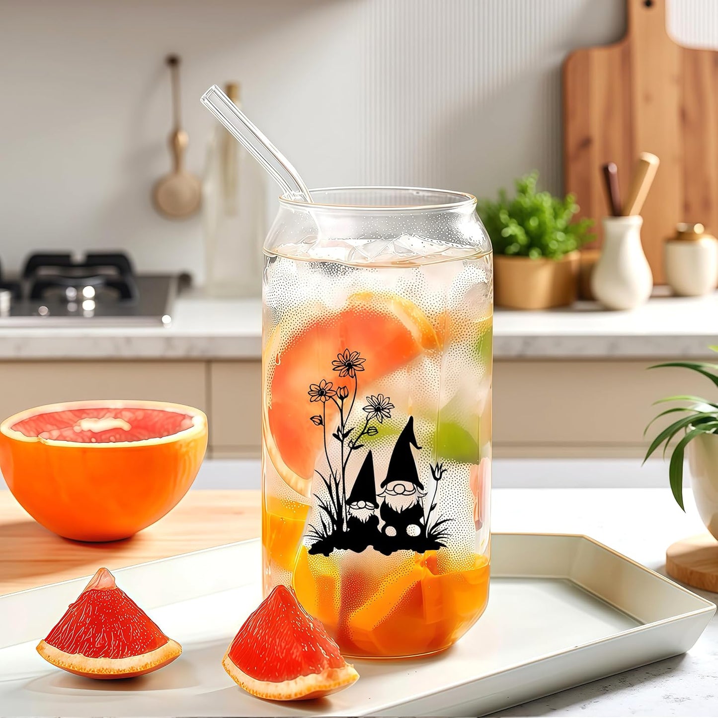 Cute Owl Glass Cup With Lids And Straws, Owl Gift For Women, IIced, Coffee, Smoothie, Cocktail, Beer, Whiskey, Soda, Matcha,16 Oz, Home Office Table Desk Decoration!