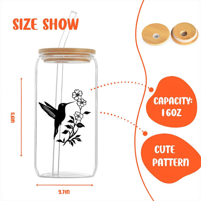 Cute Owl Glass Cup With Lids And Straws, Owl Gift For Women, IIced, Coffee, Smoothie, Cocktail, Beer, Whiskey, Soda, Matcha,16 Oz, Home Office Table Desk Decoration!