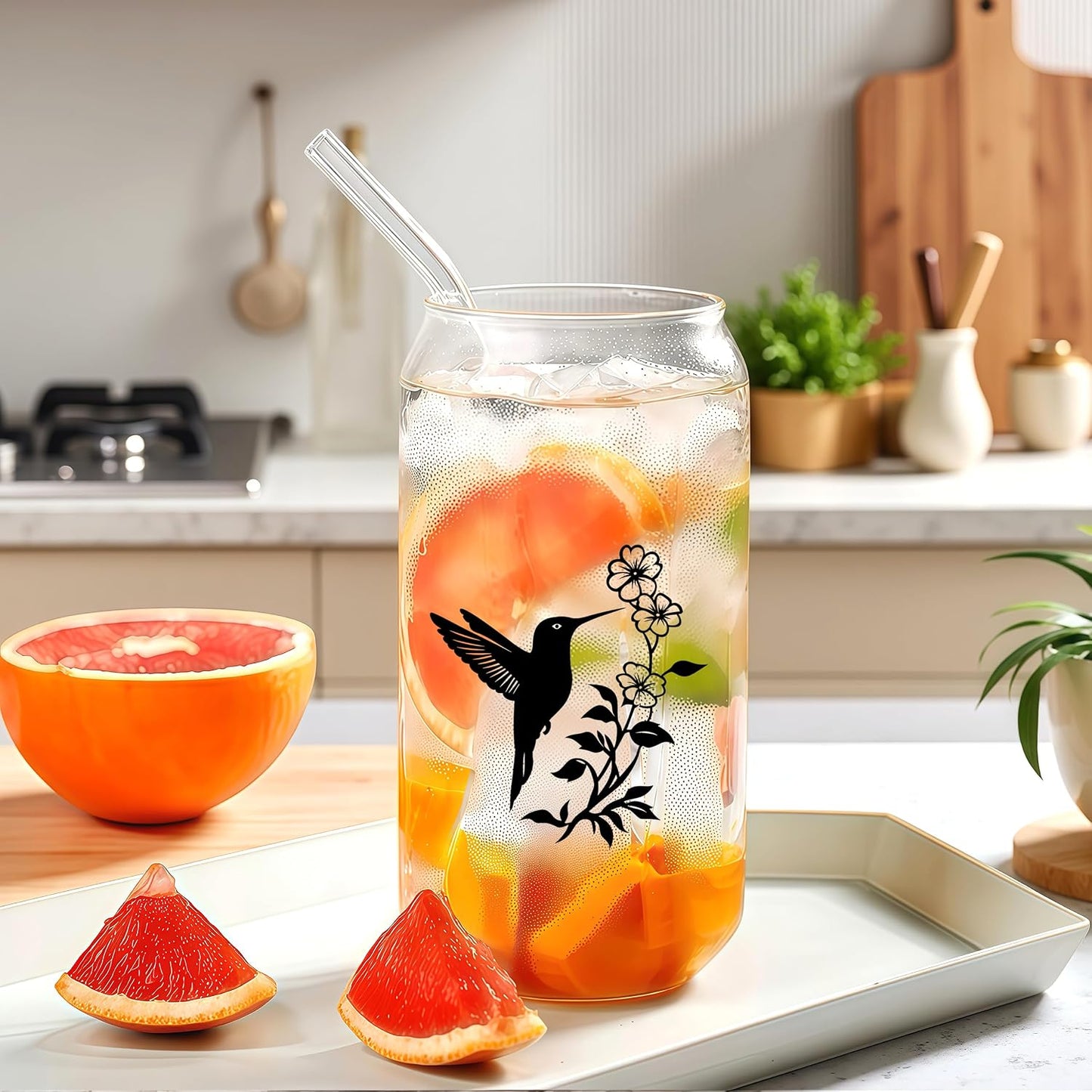 Cute Owl Glass Cup With Lids And Straws, Owl Gift For Women, IIced, Coffee, Smoothie, Cocktail, Beer, Whiskey, Soda, Matcha,16 Oz, Home Office Table Desk Decoration!