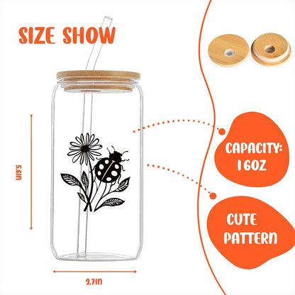 Cute Owl Glass Cup With Lids And Straws, Owl Gift For Women, IIced, Coffee, Smoothie, Cocktail, Beer, Whiskey, Soda, Matcha,16 Oz, Home Office Table Desk Decoration!
