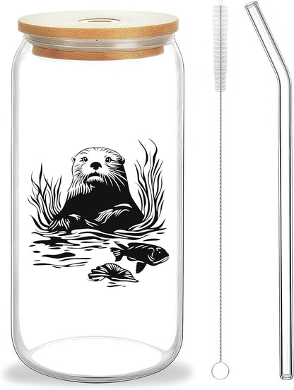 Cute Owl Glass Cup With Lids And Straws, Owl Gift For Women, IIced, Coffee, Smoothie, Cocktail, Beer, Whiskey, Soda, Matcha,16 Oz, Home Office Table Desk Decoration!