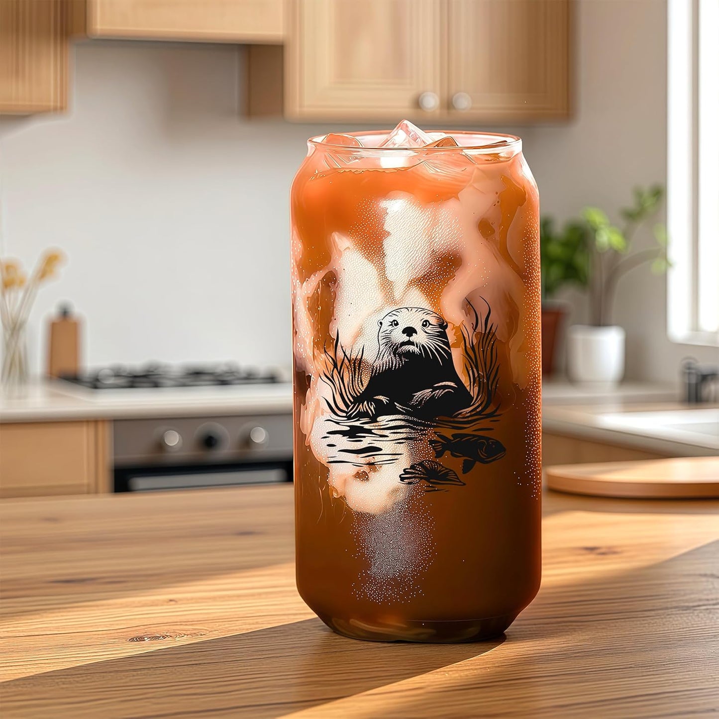 Cute Owl Glass Cup With Lids And Straws, Owl Gift For Women, IIced, Coffee, Smoothie, Cocktail, Beer, Whiskey, Soda, Matcha,16 Oz, Home Office Table Desk Decoration!