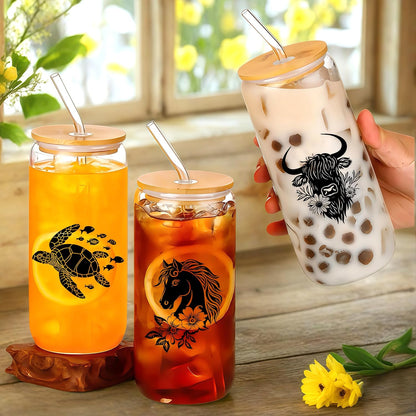 Cute Owl Glass Cup With Lids And Straws, Owl Gift For Women, IIced, Coffee, Smoothie, Cocktail, Beer, Whiskey, Soda, Matcha,16 Oz, Home Office Table Desk Decoration!