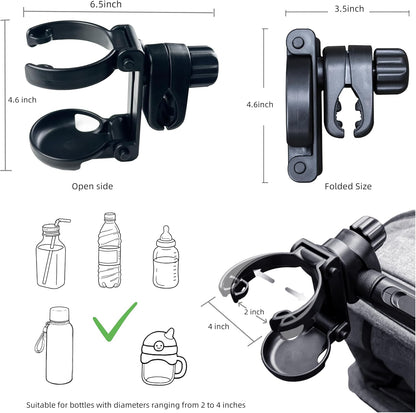 Foldable Baby Stroller Parent Cup Holder, Universal Plastic Drink Holder with Anti - Slip Clamp, Suitable for Bottles, for Strollers, Outdoor Fishing, Picnics, Camping.