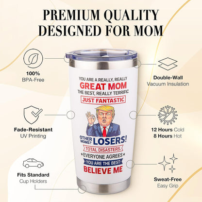 Gifts for Mom from Daughter Son - Funny Mothers Day Gift, Best Mom Ever Gifts, Unique Cool Birthday Christmas Presents Ideas for Moms - 20oz Moms Coffee Tumbler Mug Cup, Stainless Steel Insulated