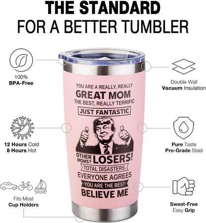 Gifts for Mom from Daughter Son - Funny Mothers Day Gift, Best Mom Ever Gifts, Unique Cool Birthday Christmas Presents Ideas for Moms - 20oz Moms Coffee Tumbler Mug Cup, Stainless Steel Insulated