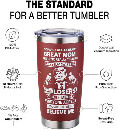 Gifts for Mom from Daughter Son - Funny Mothers Day Gift, Best Mom Ever Gifts, Unique Cool Birthday Christmas Presents Ideas for Moms - 20oz Moms Coffee Tumbler Mug Cup, Stainless Steel Insulated