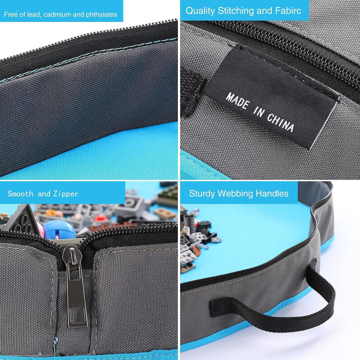 Portable Building Block Mat with Zippers Closure Storage Bag for Children Polyester Building Block Mat
