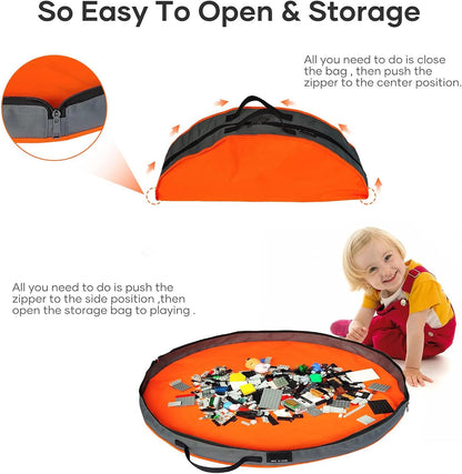 Portable Building Block Mat with Zippers Closure Storage Bag for Children Polyester Building Block Mat
