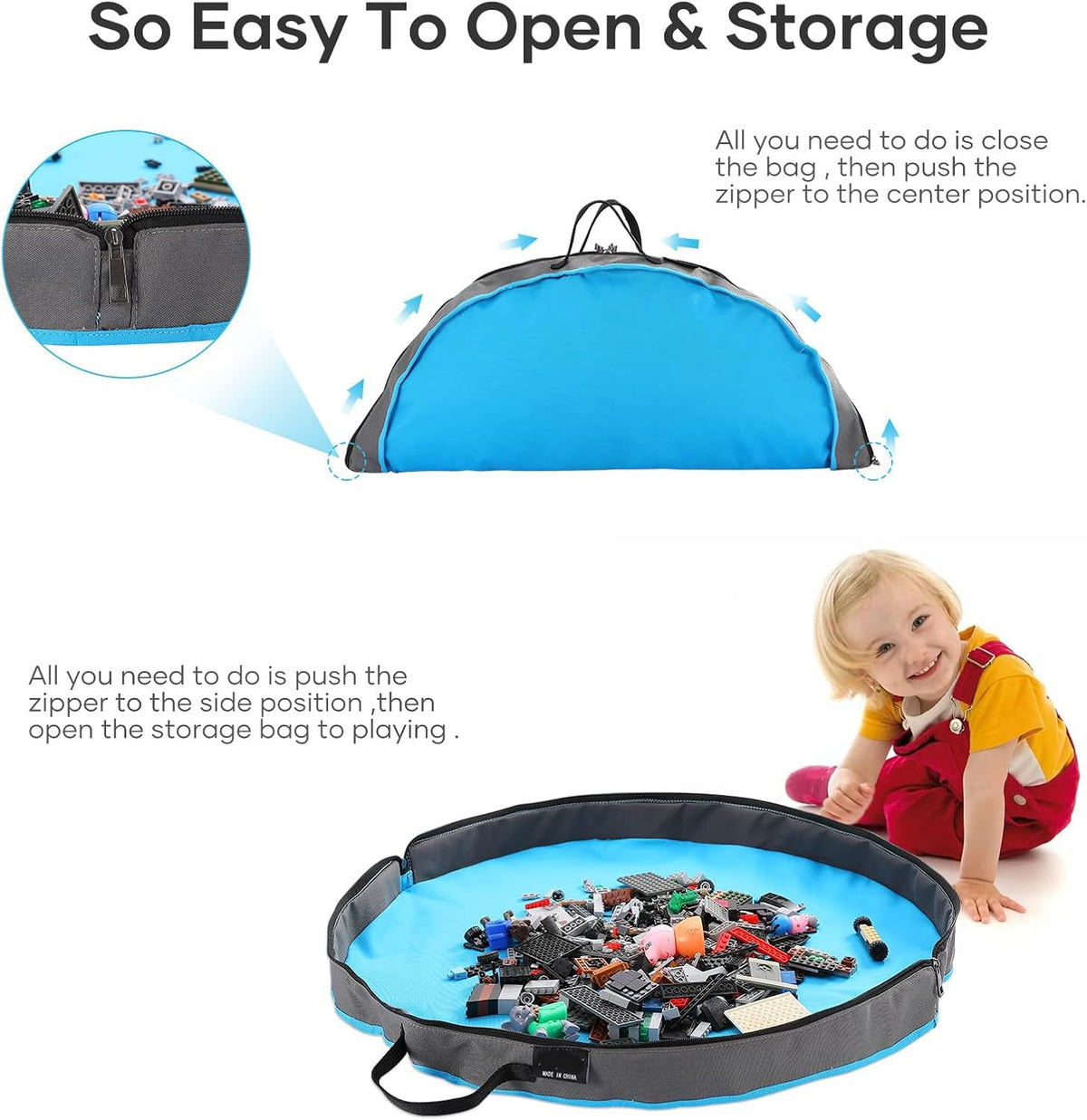 Portable Building Block Mat with Zippers Closure Storage Bag for Children Polyester Building Block Mat