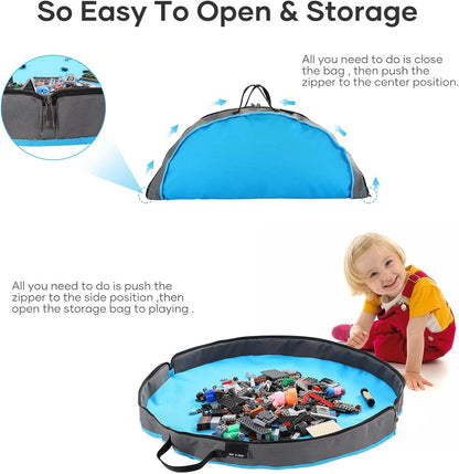 Portable Building Block Mat with Zippers Closure Storage Bag for Children Polyester Building Block Mat
