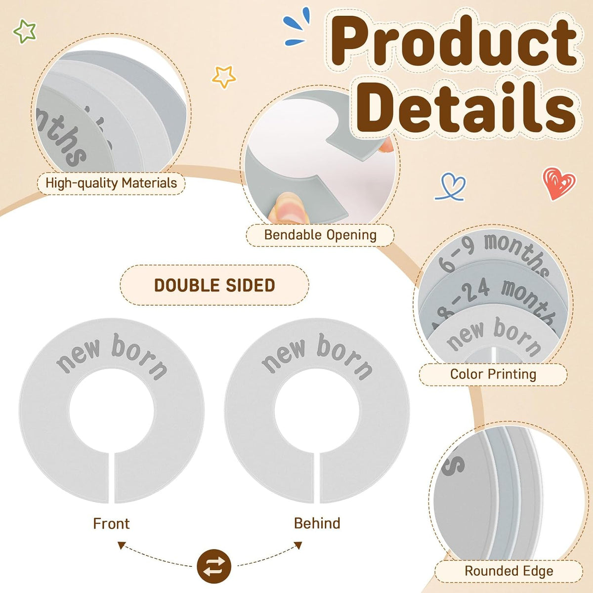 8PCS Baby Closet Dividers for Clothes,Double-Sided Baby Closet Organizer