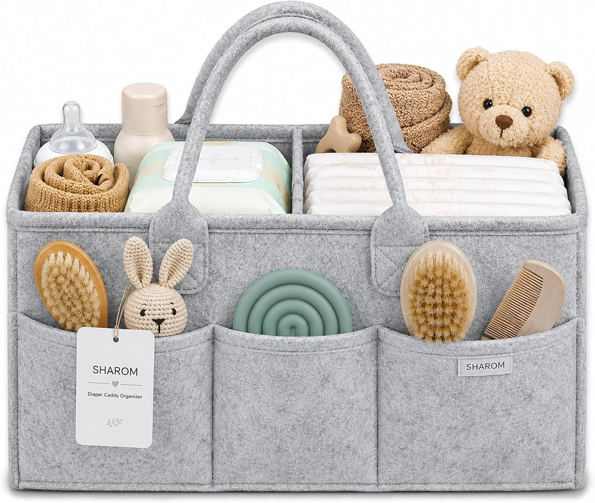 Diaper Caddy Organizer for Baby, Portable Diaper Caddy Basket, Felt Baby Diaper Caddy & Baby Caddy Organizer, Caddy for Baby Stuff, Diaper Organizer for Changing Table, Car & Nursery, Gray