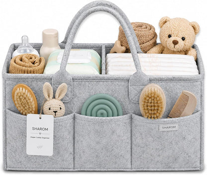 Diaper Caddy Organizer for Baby, Portable Diaper Caddy Basket, Felt Baby Diaper Caddy & Baby Caddy Organizer, Caddy for Baby Stuff, Diaper Organizer for Changing Table, Car & Nursery, Gray
