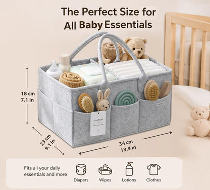 Diaper Caddy Organizer for Baby, Portable Diaper Caddy Basket, Felt Baby Diaper Caddy & Baby Caddy Organizer, Caddy for Baby Stuff, Diaper Organizer for Changing Table, Car & Nursery, Gray