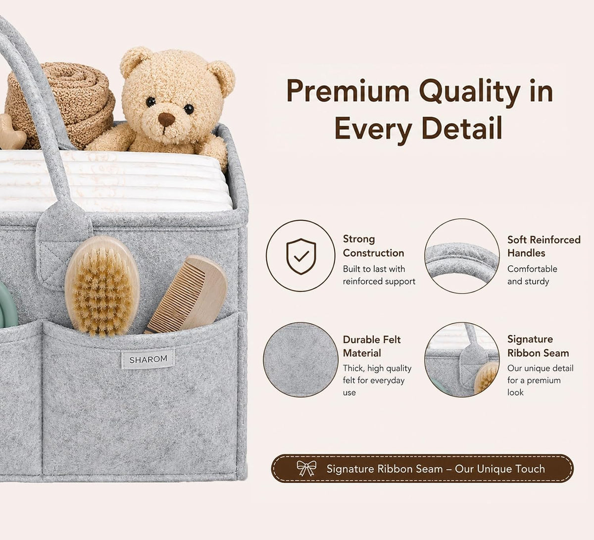 Diaper Caddy Organizer for Baby, Portable Diaper Caddy Basket, Felt Baby Diaper Caddy & Baby Caddy Organizer, Caddy for Baby Stuff, Diaper Organizer for Changing Table, Car & Nursery, Gray