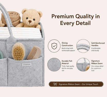 Diaper Caddy Organizer for Baby, Portable Diaper Caddy Basket, Felt Baby Diaper Caddy & Baby Caddy Organizer, Caddy for Baby Stuff, Diaper Organizer for Changing Table, Car & Nursery, Gray