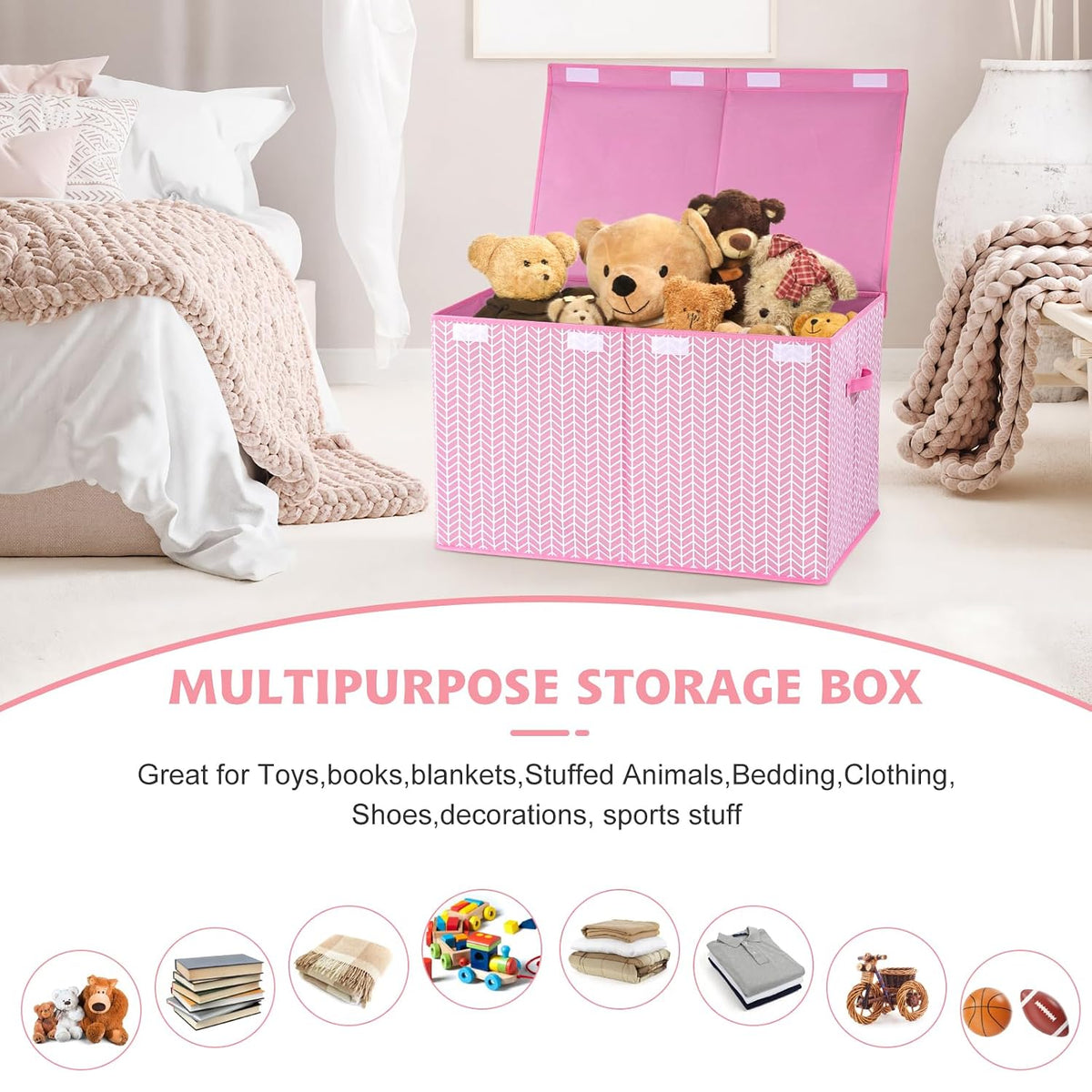 Toy Box Storage Chest with Divider, Large Sturdy Toy Bin Organizer Basket with Lid for Kids, Boys, Girls, Nursery, Living Room, Bedroom, Playroom, Closet, 25"x13" x16"(Gradient Grey)