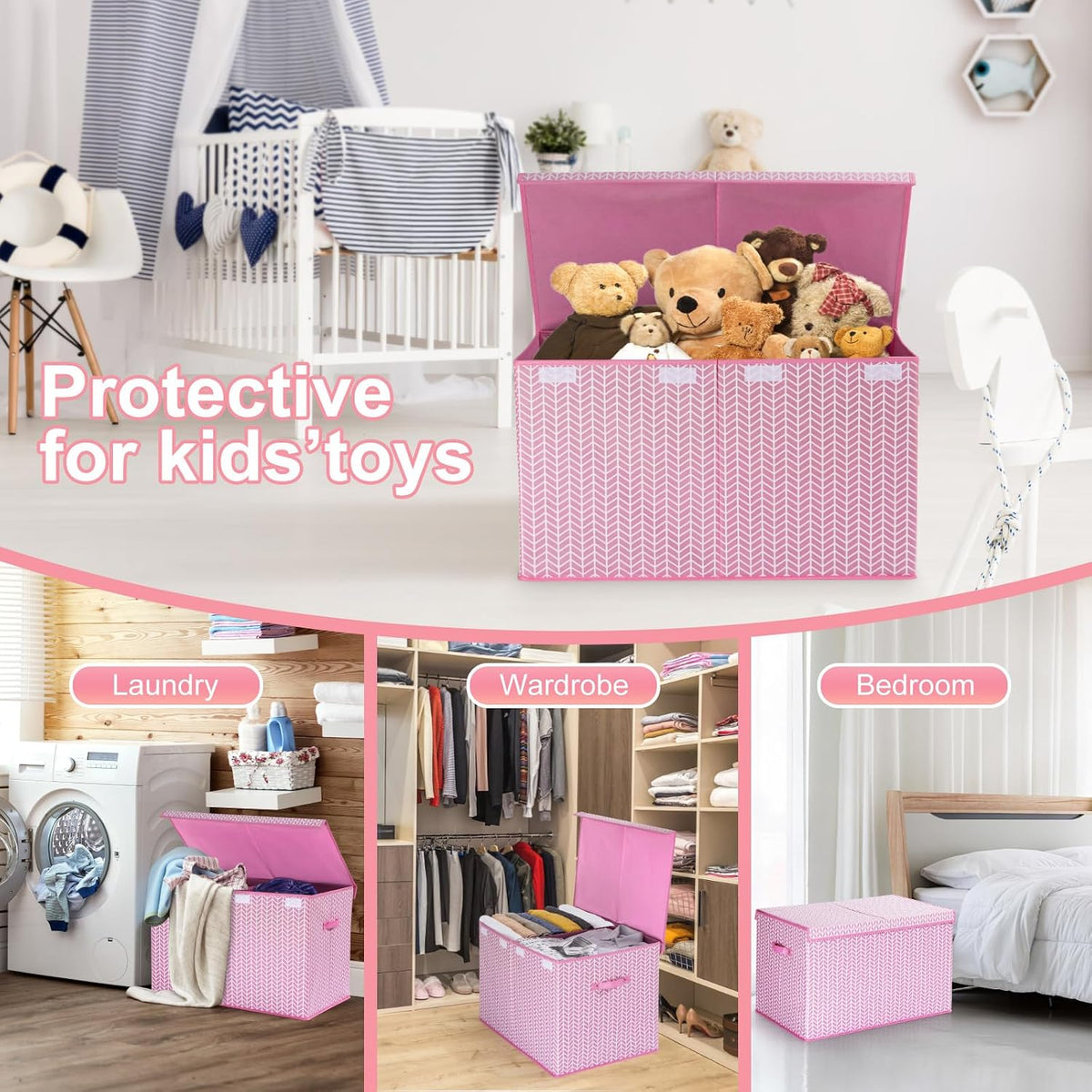 Toy Box Storage Chest with Divider, Large Sturdy Toy Bin Organizer Basket with Lid for Kids, Boys, Girls, Nursery, Living Room, Bedroom, Playroom, Closet, 25"x13" x16"(Gradient Grey)