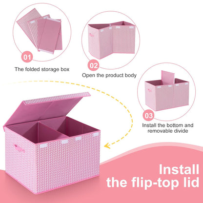 Toy Box Storage Chest with Divider, Large Sturdy Toy Bin Organizer Basket with Lid for Kids, Boys, Girls, Nursery, Living Room, Bedroom, Playroom, Closet, 25"x13" x16"(Gradient Grey)