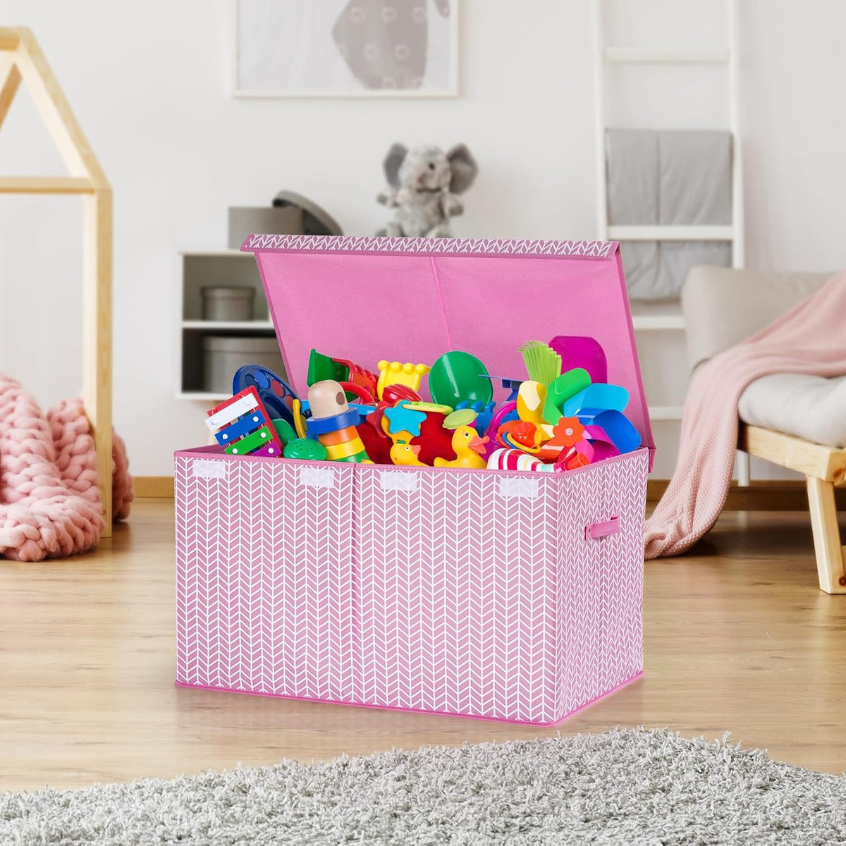 Toy Box Storage Chest with Divider, Large Sturdy Toy Bin Organizer Basket with Lid for Kids, Boys, Girls, Nursery, Living Room, Bedroom, Playroom, Closet, 25"x13" x16"(Gradient Grey)