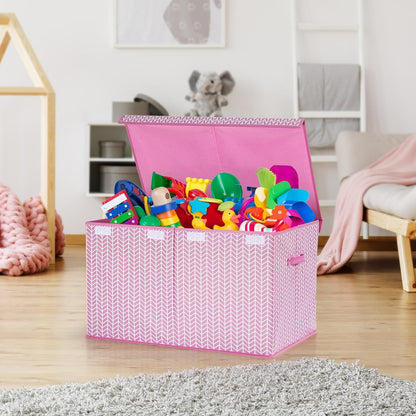 Toy Box Storage Chest with Divider, Large Sturdy Toy Bin Organizer Basket with Lid for Kids, Boys, Girls, Nursery, Living Room, Bedroom, Playroom, Closet, 25"x13" x16"(Gradient Grey)