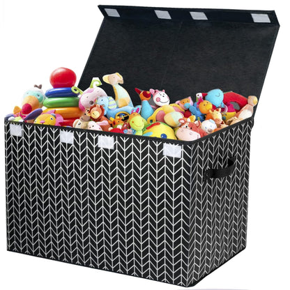 Toy Box Storage Chest with Divider, Large Sturdy Toy Bin Organizer Basket with Lid for Kids, Boys, Girls, Nursery, Living Room, Bedroom, Playroom, Closet, 25"x13" x16"(Gradient Grey)