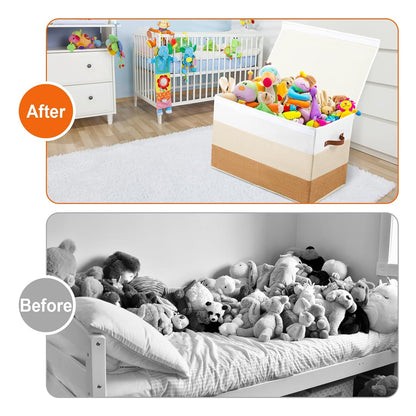 Toy Box Storage Chest with Divider, Large Sturdy Toy Bin Organizer Basket with Lid for Kids, Boys, Girls, Nursery, Living Room, Bedroom, Playroom, Closet, 25"x13" x16"(Gradient Grey)