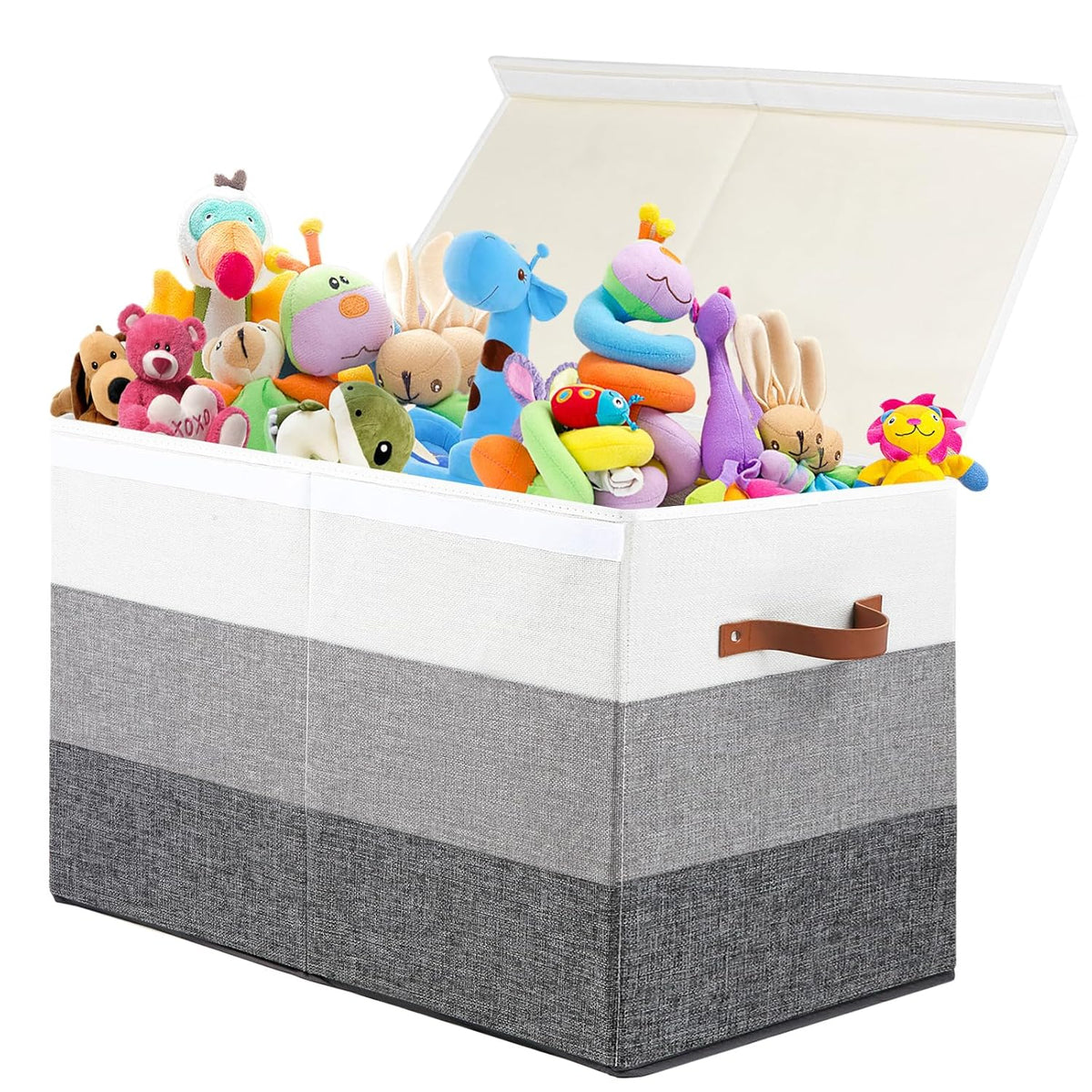 Toy Box Storage Chest with Divider, Large Sturdy Toy Bin Organizer Basket with Lid for Kids, Boys, Girls, Nursery, Living Room, Bedroom, Playroom, Closet, 25"x13" x16"(Gradient Grey)