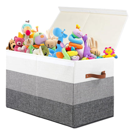 Toy Box Storage Chest with Divider, Large Sturdy Toy Bin Organizer Basket with Lid for Kids, Boys, Girls, Nursery, Living Room, Bedroom, Playroom, Closet, 25"x13" x16"(Gradient Grey)