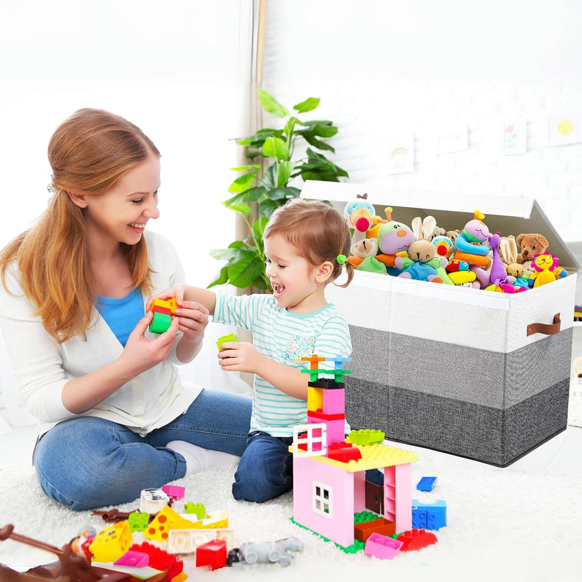 Toy Box Storage Chest with Divider, Large Sturdy Toy Bin Organizer Basket with Lid for Kids, Boys, Girls, Nursery, Living Room, Bedroom, Playroom, Closet, 25"x13" x16"(Gradient Grey)