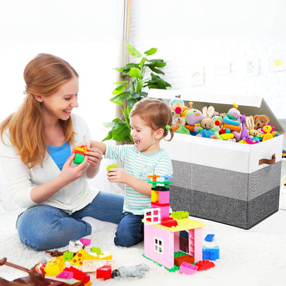 Toy Box Storage Chest with Divider, Large Sturdy Toy Bin Organizer Basket with Lid for Kids, Boys, Girls, Nursery, Living Room, Bedroom, Playroom, Closet, 25"x13" x16"(Gradient Grey)