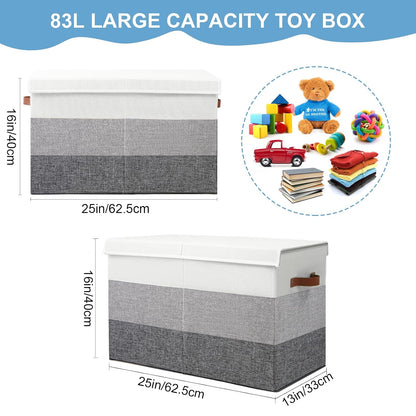 Toy Box Storage Chest with Divider, Large Sturdy Toy Bin Organizer Basket with Lid for Kids, Boys, Girls, Nursery, Living Room, Bedroom, Playroom, Closet, 25"x13" x16"(Gradient Grey)