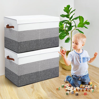 Toy Box Storage Chest with Divider, Large Sturdy Toy Bin Organizer Basket with Lid for Kids, Boys, Girls, Nursery, Living Room, Bedroom, Playroom, Closet, 25"x13" x16"(Gradient Grey)
