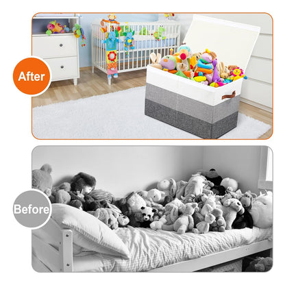 Toy Box Storage Chest with Divider, Large Sturdy Toy Bin Organizer Basket with Lid for Kids, Boys, Girls, Nursery, Living Room, Bedroom, Playroom, Closet, 25"x13" x16"(Gradient Grey)
