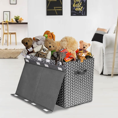 Toy Box Storage Chest with Divider, Large Sturdy Toy Bin Organizer Basket with Lid for Kids, Boys, Girls, Nursery, Living Room, Bedroom, Playroom, Closet, 25"x13" x16"(Gradient Grey)
