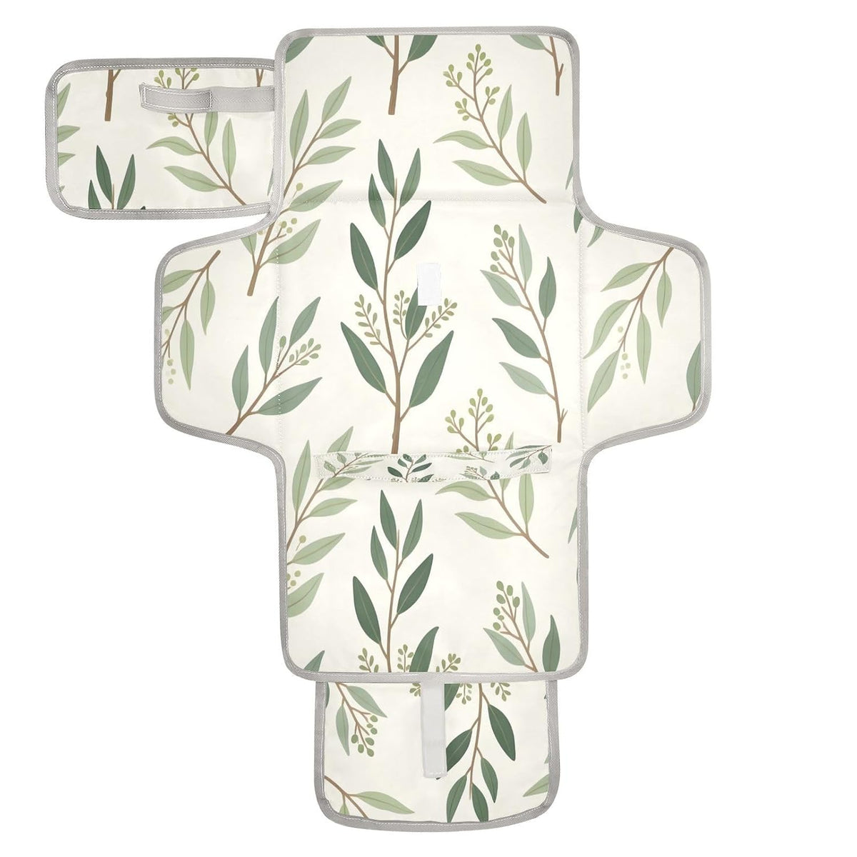 Leaf Sprigs Portable Diaper Changing Pad, Waterproof Baby Changing Mat with Storage Pocket & Built-in Pillow, Foldable Travel Pad, Newborn Gift Set for Boy Girl