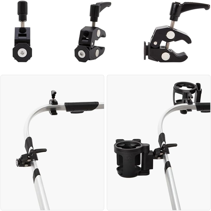 Universal Stroller Cup Holder with Phone Holder, 3-in-1 Cup Holder - Large Caliber, Milk Bottle & Drink Holder