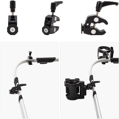 Universal Stroller Cup Holder with Phone Holder, 3-in-1 Cup Holder - Large Caliber, Milk Bottle & Drink Holder