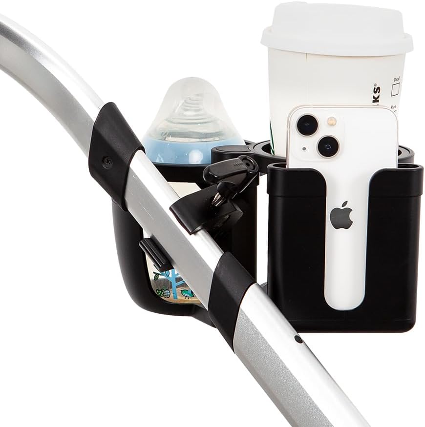 Universal Stroller Cup Holder with Phone Holder, 3-in-1 Cup Holder - Large Caliber, Milk Bottle & Drink Holder