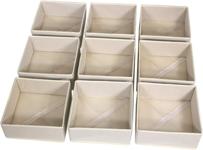 9 Pack Foldable Cloth Storage Box Closet Dresser Drawer Organizer Fabric Baskets Bins Containers Divider for Clothes Underwear Bras Socks Clothing, Beige 900