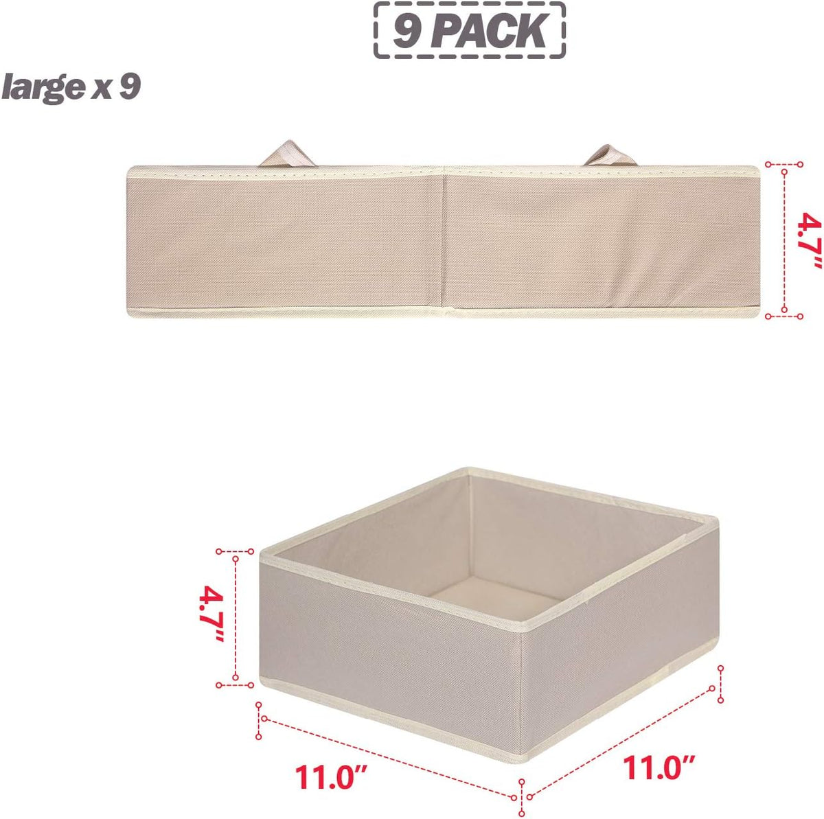 9 Pack Foldable Cloth Storage Box Closet Dresser Drawer Organizer Fabric Baskets Bins Containers Divider for Clothes Underwear Bras Socks Clothing, Beige 900