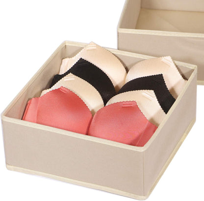 9 Pack Foldable Cloth Storage Box Closet Dresser Drawer Organizer Fabric Baskets Bins Containers Divider for Clothes Underwear Bras Socks Clothing, Beige 900