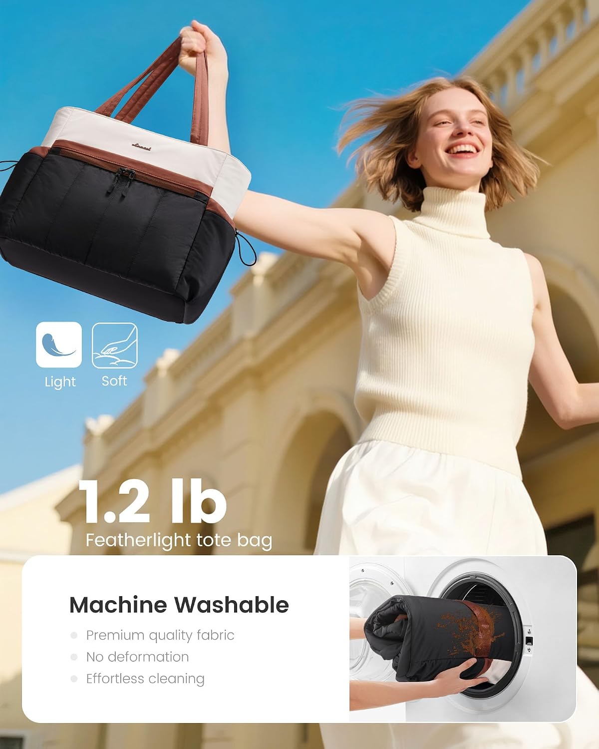 Puffer Laptop Bag for Women, Ultra-Lightweight Work Bag Tote w/Organized Compartments, 15.6/17.3“, for Travel&Work