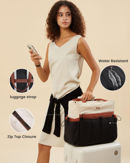 Puffer Laptop Bag for Women, Ultra-Lightweight Work Bag Tote w/Organized Compartments, 15.6/17.3“, for Travel&Work