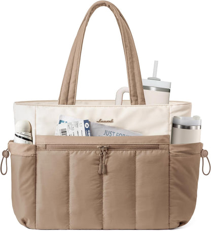 Puffer Laptop Bag for Women, Ultra-Lightweight Work Bag Tote w/Organized Compartments, 15.6/17.3“, for Travel&Work