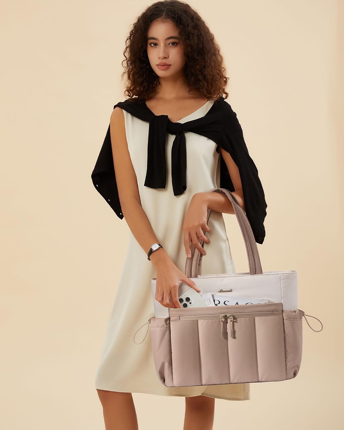 Puffer Laptop Bag for Women, Ultra-Lightweight Work Bag Tote w/Organized Compartments, 15.6/17.3“, for Travel&Work