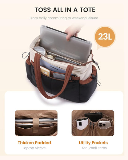 Puffer Laptop Bag for Women, Ultra-Lightweight Work Bag Tote w/Organized Compartments, 15.6/17.3“, for Travel&Work